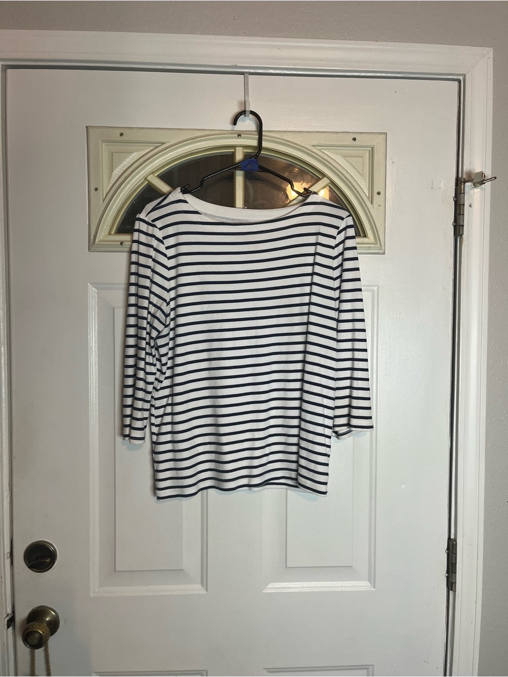 Women's Croft & Barrow Navy Stripe Quarter Length Sleeve Tee